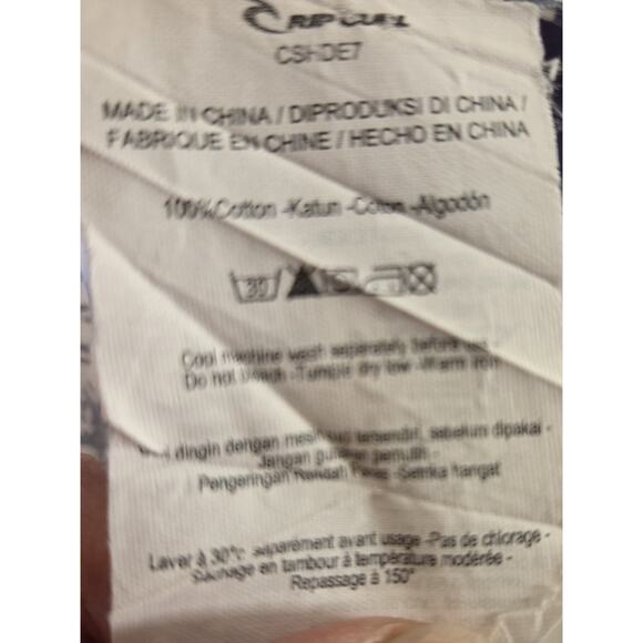 Rip Curl Hawaiian Shirt Blue Mens Light Blue White Palm Trees Short Sleeve Sz L - Picture 4 of 8